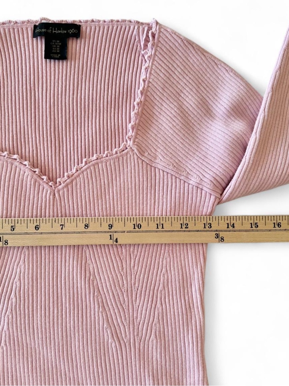 House of Harlow 1960 Blush Pink Rib Knit Sweetheart Sweater M Romantic Coquette - Picture 6 of 7